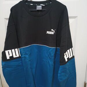 NWT Men's X-Large Black Blue and White Puma Sweatshirt LS Warm Mans Unisex Shirt